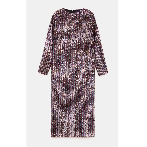 Rainbow Sequin Midi Long Sleeve Cocktail Dress - Picture 2 of 6